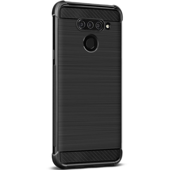 IMAK Vega Carbon Fiber Texture Brushed TPU Cover Case priekš LG Q60 - Melns - triecienizturīgs silikona aizmugures apvalks (bampers, vāciņš, slim TPU silicone case shell cover, bumper)