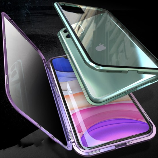 Magnetic Full Glass Back Case priekš Huawei P Smart Z / Honor 9X - Melns - alumīnija bampers ar priekšējo un aizmugurējo aizsargstiklu