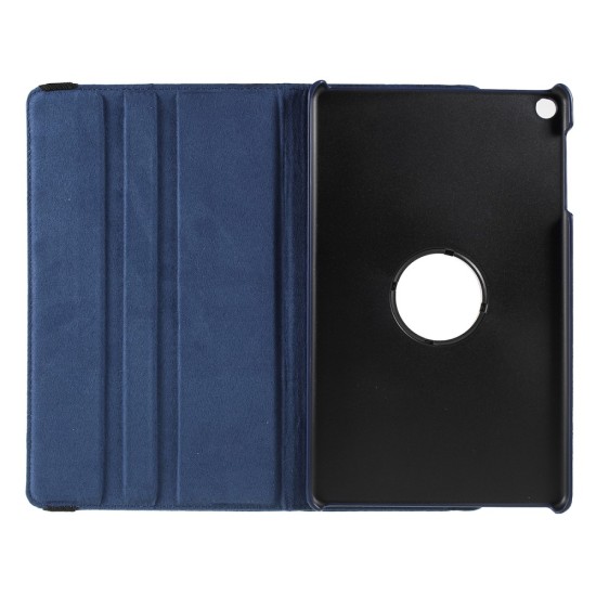 360 Rotary Litchi Skin Leather Cover w/ Stand priekš Samsung Galaxy Tab A 10.1 (2019) T510 / T515 - Tumši Zils - sāniski atverams maciņš ar stendu