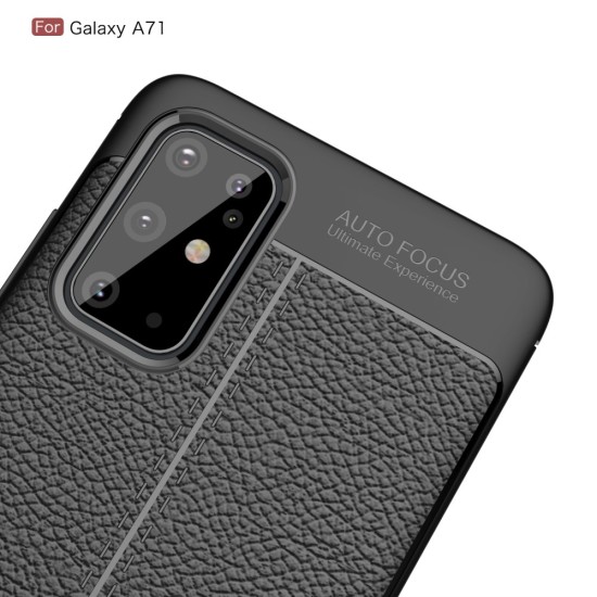 Litchi Skin PU Leather Coated TPU Mobile Phone Case priekš Samsung Galaxy S20 Plus 5G G986 - Melns - ādas imitācijas triecienizturīgs silikona aizmugures apvalks (maciņš, bampers, vāciņš, slim cover, bumper, back case)