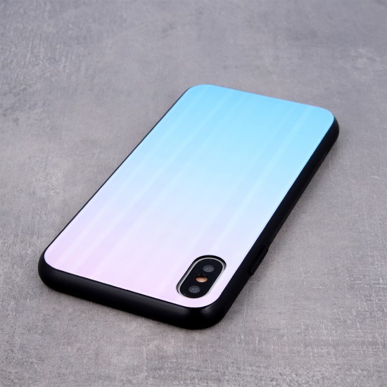 Aurora Glass Back Case priekš Huawei P Smart (2019) / Honor 10 Lite - Zils / Rozā - silikona un stikla aizmugures apvalks (bampers, vāciņš, TPU back cover, bumper shell)