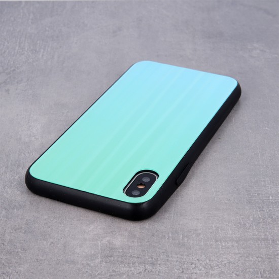 Aurora Glass Back Case priekš Huawei P Smart Pro (2019) - Tirkīzs - silikona un stikla aizmugures apvalks (bampers, vāciņš, TPU back cover, bumper shell)