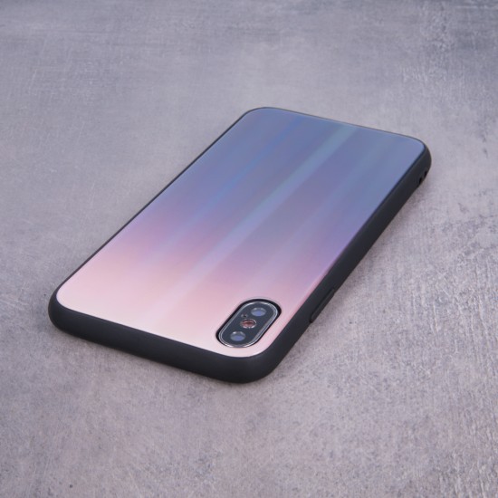 Aurora Glass Back Case priekš Samsung Galaxy A10 A105 - Brūns / Melns - silikona un stikla aizmugures apvalks (bampers, vāciņš, TPU back cover, bumper shell)