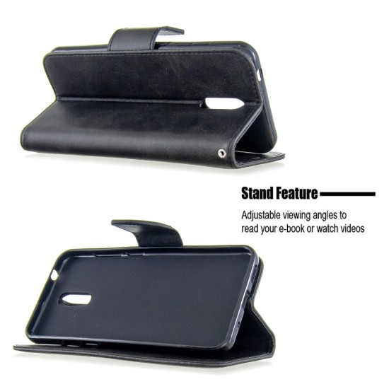 PU Leather Book Case with Wallet Stand priekš Nokia 2.3 - Melns - sāniski atverams mākslīgas ādas maciņš ar stendu