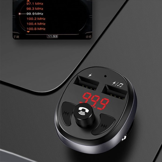 Usams C11 US-CC062 Car Kit HandsFree FM Transmitter ar Bluetooth V4.2 EDR 12/24V 2xUSB 2.1A - USB FM Transmiteris un auto lādētājs, MP3 Audio atskaņotājs, automašinas bezvadu brīvroku sistēma