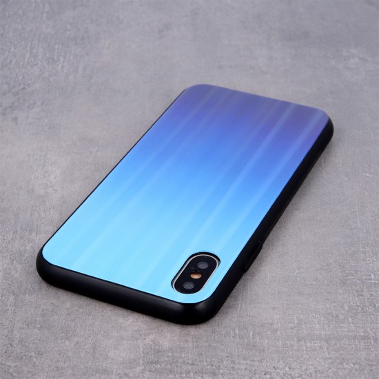 Aurora Glass Back Case priekš Apple iPhone 7 / 8 / SE2 (2020) / SE3 (2022) - Gaiši Zils - silikona un stikla aizmugures apvalks / bampers-vāciņš