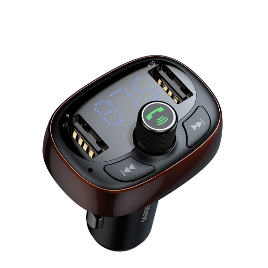 Baseus S-09 Car Kit HandsFree FM Transmitter ar Bluetooth V4.2 EDR 12/24V 2xUSB 3.4A - Brūns - USB FM Transmiteris un auto lādētājs, MP3 Audio atskaņotājs, automašinas bezvadu brīvroku sistēma