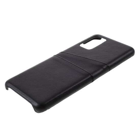 Double Card Slots PU Leather Coated PC Back Case priekš Samsung Galaxy S20 Plus 5G G986 - Melns - mākslīgās ādas aizmugures maciņš ar divām kabatiņām priekš kartēm
