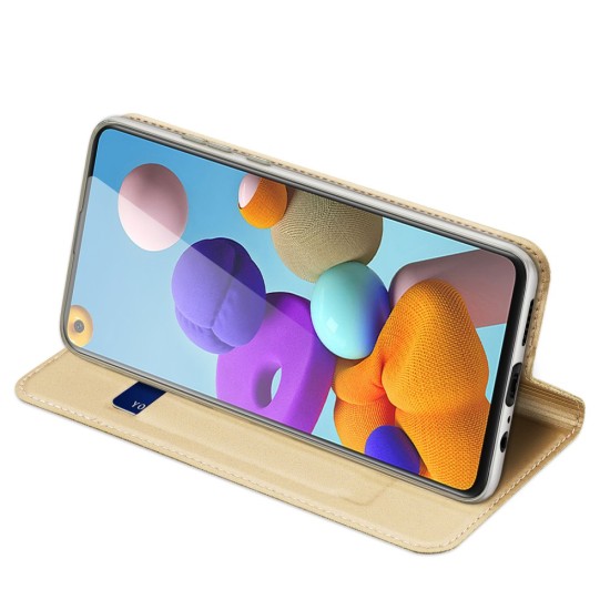 Dux Ducis Skin Pro series priekš Samsung Galaxy A21s A217 - Zelts - sāniski atverams maciņš ar magnētu un stendu (ādas maks, grāmatiņa, leather book wallet case cover stand)