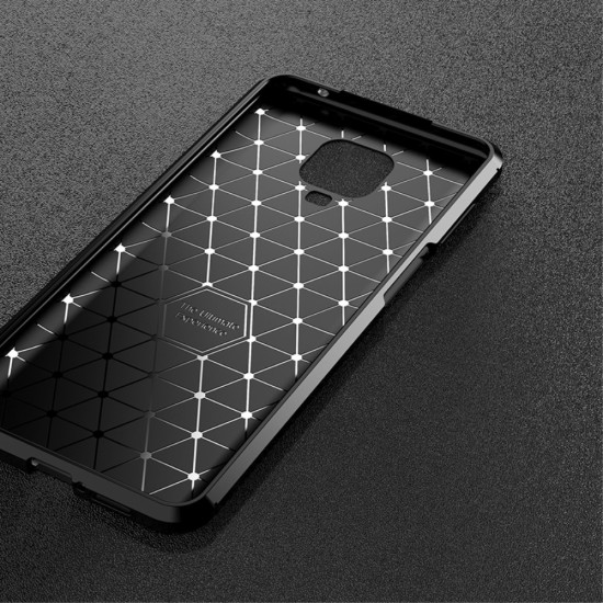Beetle Series Carbon Fiber TPU Protection Phone Cover priekš Xiaomi Redmi Note 9 Pro - Melns - triecienizturīgs silikona aizmugures apvalks (bampers, vāciņš, slim TPU silicone case shell cover, bumper)