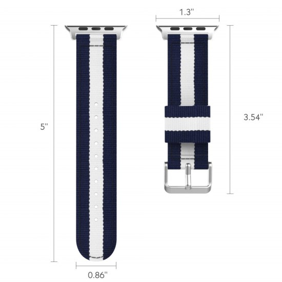 Metal Buckle Woven Nylon Smart Watch Strap priekš Apple Watch 42 / 44 / 45 mm / Ultra 49 mm - Zils / Balts - neilona siksniņas (jostas) pulksteņiem