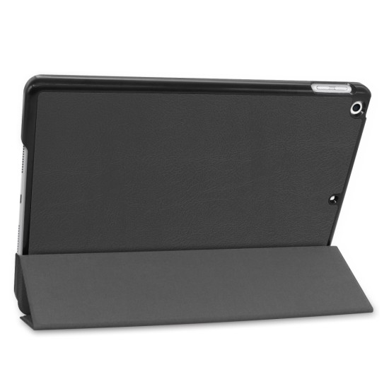 Tri-fold Stand PU Smart Auto Wake/Sleep Leather Case priekš Apple iPad 10.2 (2019 / 2020 / 2021) - Melns - sāniski atverams maciņš ar stendu