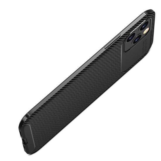 Carbon Fiber Texture Shockproof TPU Phone Cover priekš Apple iPhone 12 Pro Max - Melns - triecienizturīgs silikona aizmugures apvalks / bampers-vāciņš