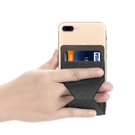 Universal Self Adhesive Card Holder with Foldable Stand - Melns - universāls pielīmējams karšu turētājs ar saliekamu statīvu