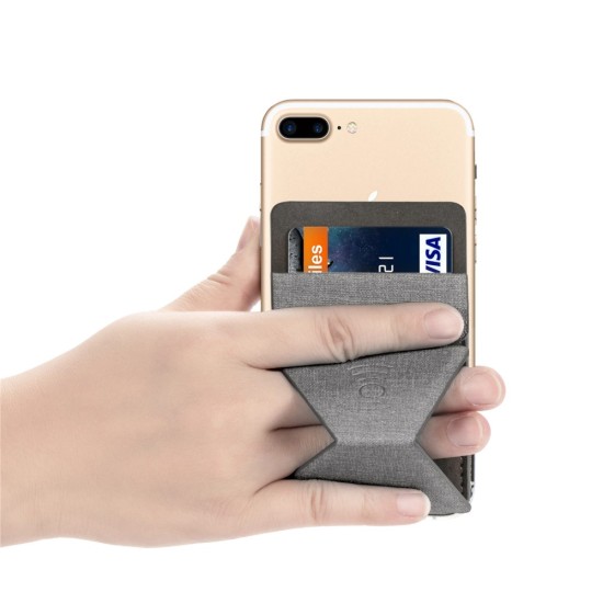 Universal Self Adhesive Card Holder with Foldable Stand - Pelēka - universāls pielīmējams karšu turētājs ar saliekamu statīvu