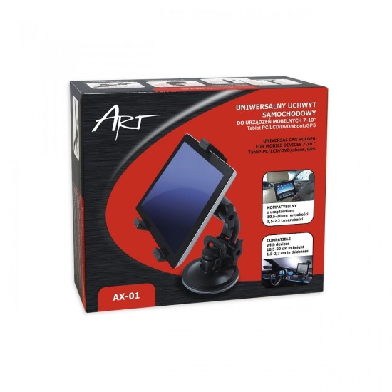 ART AX-01 Universal Car Holder 2in1 priekš 7-10 inch Tablet PC - Melns - Universāls planšetdatora auto turētājs uz vējstikla vai galvas balsta