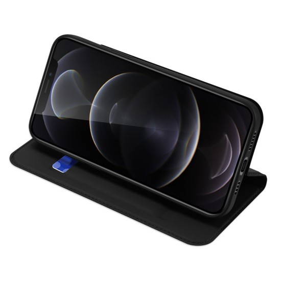 Dux Ducis Skin Pro series priekš Apple iPhone 12 Pro Max - Melns - sāniski atverams maciņš ar magnētu un stendu