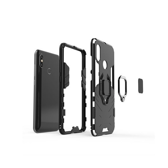 Defender Armor Back Case with Ring priekš Samsung Galaxy A02s A025F - Melns - triecienizturīgs silikona aizmugures apvalks ar gredzenu / bampers-vāciņš