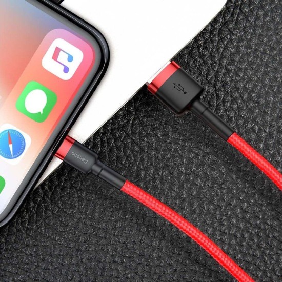 Baseus 0.5M Cafule 2.4A USB to Lightning cable - Sarkans - Apple iPhone / iPad lādēšanas un datu kabelis / vads
