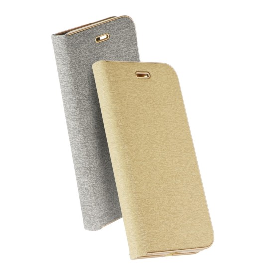 Luna Book Gold Case priekš Samsung Galaxy A12 A125 - Sudrabains - sāniski atverams maciņš ar magnētu un stendu
