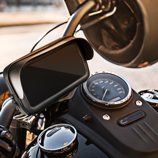 Universal Motorcycle Waterproof Phone holder with Zip and Hood - Melns - Universāls telefona turētājs / maks uz motocikla stūres ar aizsegu un rāvējslēdzēju