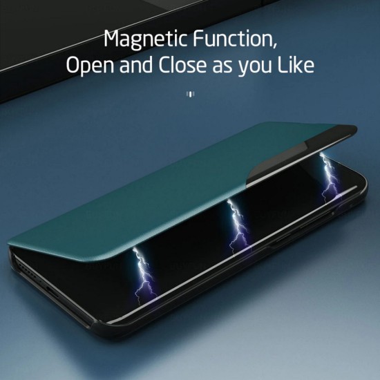 Smart View Window Wake / Sleep Book Case priekš Samsung Galaxy A12 A125 - Zaļš - sāniski atverams maciņš ar lodziņu / grāmatveida maks