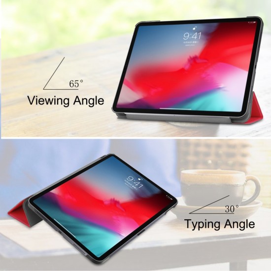 Tri-fold Stand PU Leather Smart Case priekš Apple iPad Pro 11 (2020 / 2021 / 2022) - Sarkans - sāniski atverams maciņš ar stendu