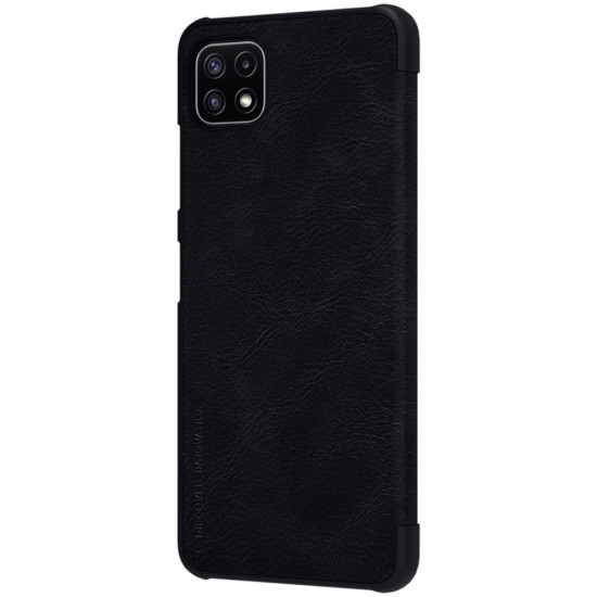 NILLKIN Qin Series Card Holder Leather Flip Case priekš Samsung Galaxy A22 5G A226 - Melns - sāniski atverams maciņš (ādas maks, grāmatiņa, leather book wallet case cover)