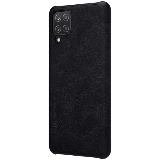 NILLKIN Qin Series Card Holder Leather Flip Case priekš Samsung Galaxy A12 A125 - Melns - sāniski atverams maciņš (ādas maks, grāmatiņa, leather book wallet case cover)