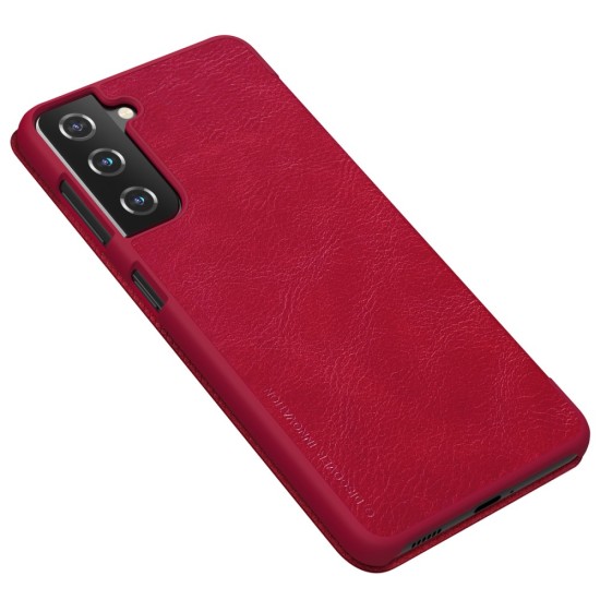 NILLKIN Qin Series Leather Flip Case priekš Samsung Galaxy S21 Plus G996 - Sarkans - sāniski atverams maciņš (ādas maks, grāmatiņa, leather book wallet case cover)