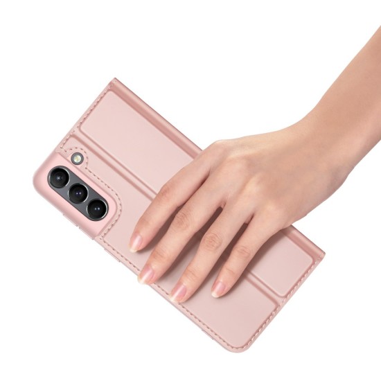 Dux Ducis Skin Pro series priekš Samsung Galaxy S21 FE 5G G990 - Rozā Zelts - sāniski atverams maciņš ar magnētu un stendu