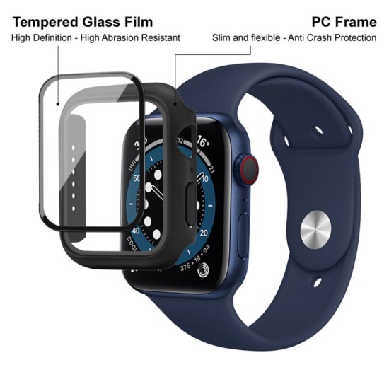 Imak Full Plastic Protective Cover with Tempered Glass priekš Apple Watch Series 4 / 5 / 6 / SE (44mm) - Caurspīdīgs - plastikāta pulksteņu apvalks