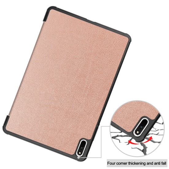 Tri-fold Stand PU Smart Auto Wake/Sleep Leather Case priekš Huawei MatePad 11 - Rozā Zelts - sāniski atverams maciņš ar stendu