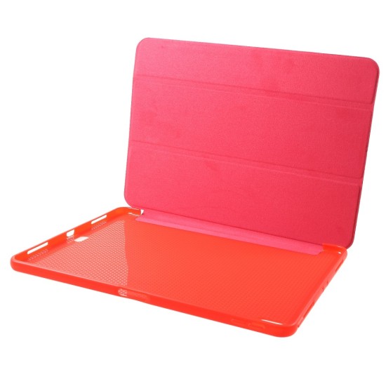 Tri-fold Stand PU Leather Tablet Protective Shell priekš Apple iPad Pro 11 (2018) / Air 4 (2020) / Air 5 (2022) - Sarkans - sāniski atverams maciņš ar stendu