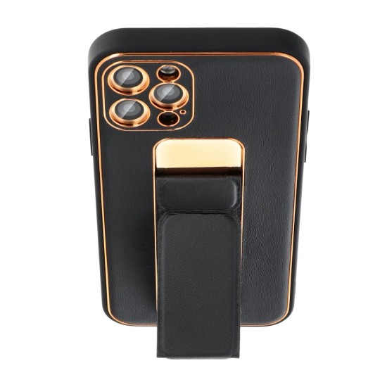 Forcell Leather Back Case with Kickstand priekš Apple iPhone 7 / 8 / SE2 (2020) / SE3 (2022) - Melns - mākslīgās ādas aizmugures apvalks ar stendu / bampers-vāciņš