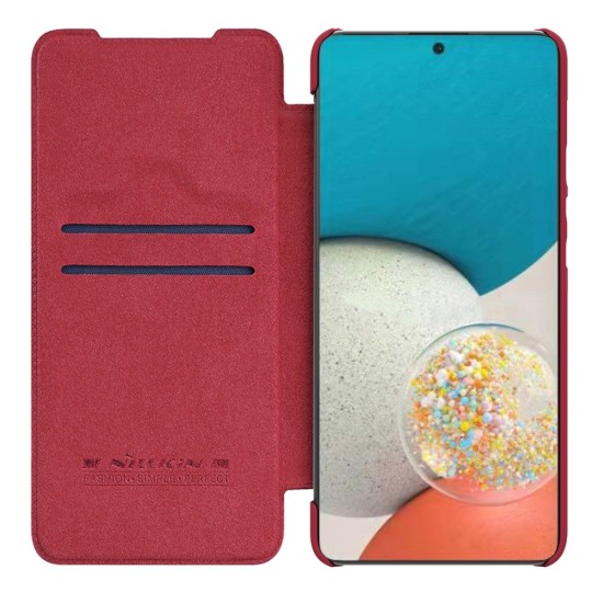 NILLKIN Qin Pro Series Card Holder Leather Flip Case priekš Samsung Galaxy A53 5G A536 - Sarkans - sāniski atverams maciņš