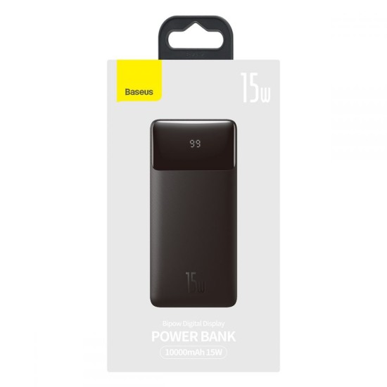 Baseus Bipow 10000mAh with Digital Display 15W PowerBank 2x USB 5V/3A / 1x USB Type-C 5V/3A Ligzda - Melns - Universāla ārējas uzlādes batereja lādētājs-akumulators (Power Bank)