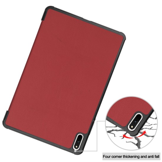 Tri-fold Stand PU Smart Auto Wake/Sleep Leather Case priekš Huawei MatePad 11 - Bordo - sāniski atverams maciņš ar stendu