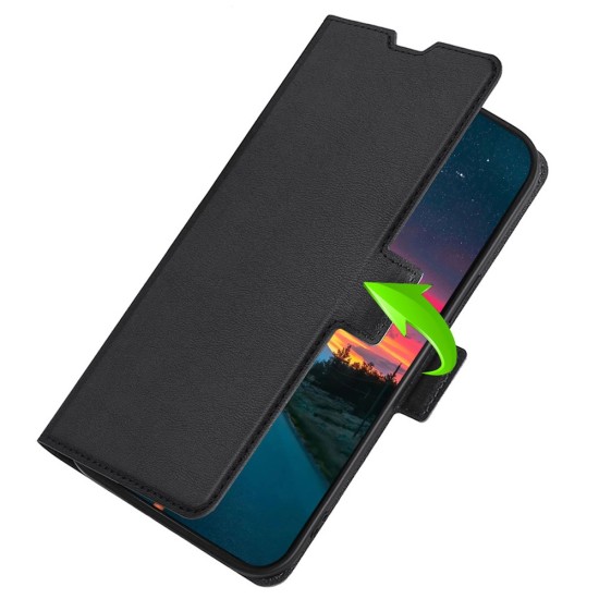 Ultra-thin PU Leather Magnetic Closure Phone Case priekš Xiaomi Poco X4 Pro 5G - Melns - sāniski atverams maciņš ar magnētu un stendu / grāmatveida maks