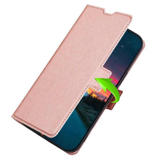 Ultra-thin PU Leather Magnetic Closure Phone Case priekš Xiaomi Poco X4 Pro 5G - Rozā Zelts - sāniski atverams maciņš ar magnētu un stendu / grāmatveida maks