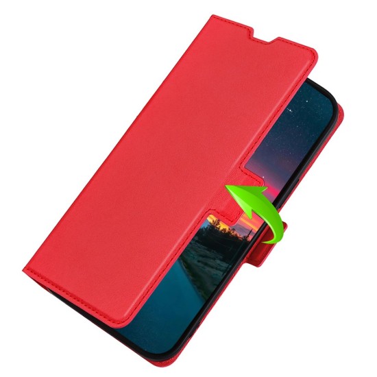 Ultra-thin PU Leather Magnetic Closure Phone Case priekš Xiaomi Poco X4 Pro 5G - Sarkans - sāniski atverams maciņš ar magnētu un stendu / grāmatveida maks