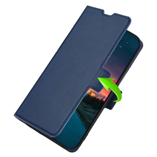 Ultra-thin PU Leather Magnetic Closure Phone Case priekš Xiaomi Poco X4 Pro 5G - Tumši Zils - sāniski atverams maciņš ar magnētu un stendu / grāmatveida maks