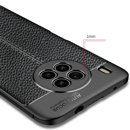 Litchi Skin PU Leather Coated TPU Mobile Phone Case priekš Huawei Nova 8i - Melns - ādas imitācijas triecienizturīgs silikona aizmugures apvalks (maciņš, bampers, vāciņš, slim cover, bumper, back case)