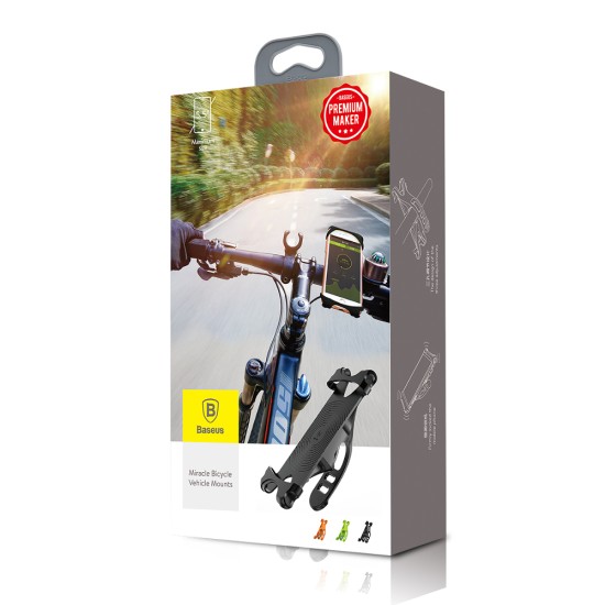Baseus (SUMIR-BY01) Miracle Universal Silicone Bike / Motorcycle phone holder - Melns - Universāls telefona turētājs / stiprinājums uz velosipēda / motocikla stūres