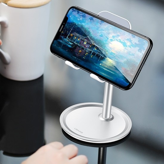 Usams US-ZJ048 Universal Dekstop Stand Holder for Phone and Tablet 7.9 inch - Sudrabains - Universāls galda stends / turētājs telefonam