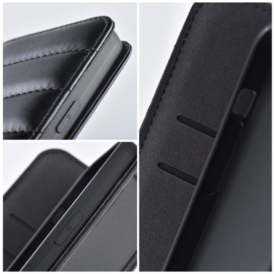 Puffer Book Case priekš Samsung Galaxy A03 A035G - Melns - sāniski atverams maciņš ar stendu / grāmatveida maks