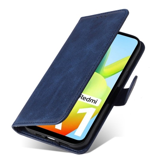 Classic Solid Color Wallet Leather Book Case with Clasp priekš Xiaomi Redmi A1 / A2 - Zils - sāniski atverams maciņš ar magnētu un stendu