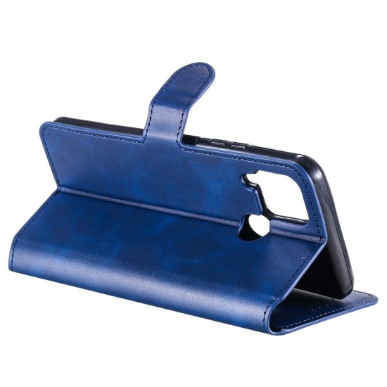 Classic Solid Color Wallet Leather Book Case priekš Realme C15 - Zils - sāniski atverams maciņš ar magnētu un stendu