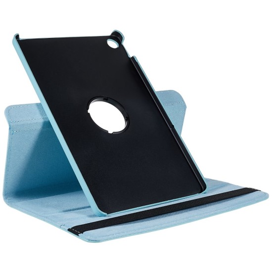 360 Rotary Litchi Skin Leather Cover w/ Stand priekš Lenovo Tab M10 Plus 3rd Gen TB-125 / TB-128 - Gaiši Zils - sāniski atverams maciņš ar stendu