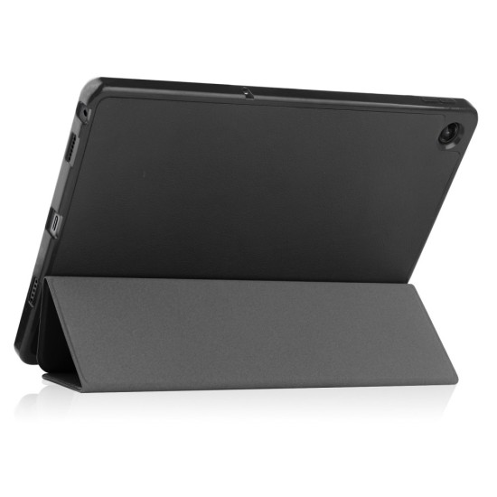 Tri-fold Stand PU Smart Auto Wake/Sleep Leather Case with Pencil Holder priekš Lenovo Tab M10 Plus 3rd Gen TB-125 / TB-128 - Melns - sāniski atverams maciņš ar stendu